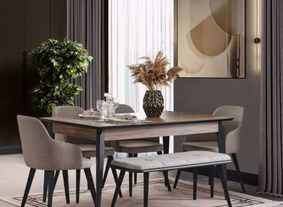 Set Dining table 4x Chairs Wood Tables Dining room Group 5pcs. Suite Suite